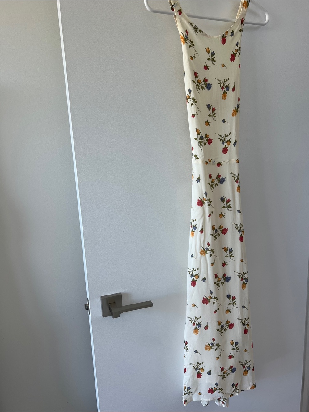 Reformation Cream Maxi Dress with Red and Yellow Floral Accents